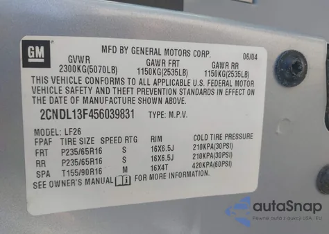 2005 Chevrolet Equinox Ls from USA, damaged, VIN 2CNDL13F456039831